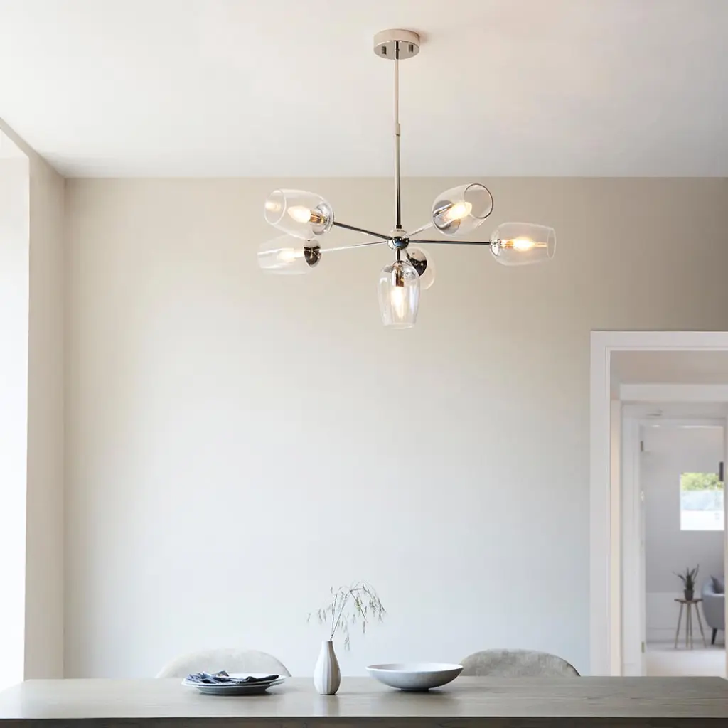 Maeve 6 Light Bright Nickel Pendant with Adjustable Stem