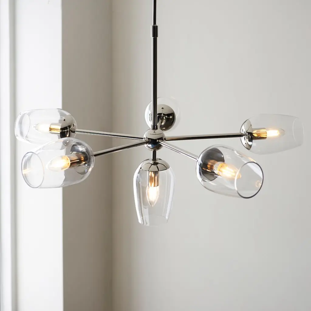Maeve 6 Light Bright Nickel Pendant with Adjustable Stem