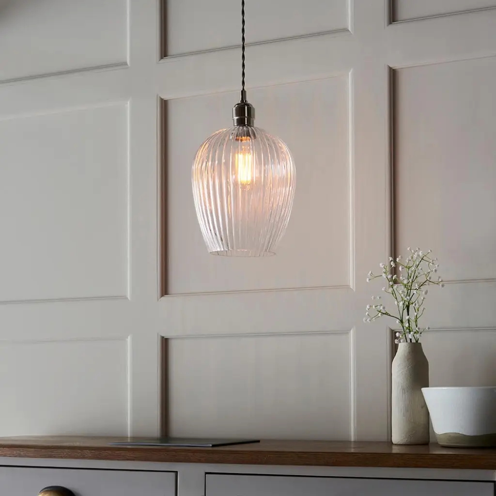 Molly Small Ribbed Glass & Nickel Pendant