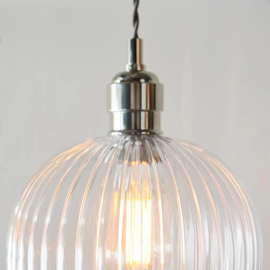 Molly Small Ribbed Glass & Nickel Pendant