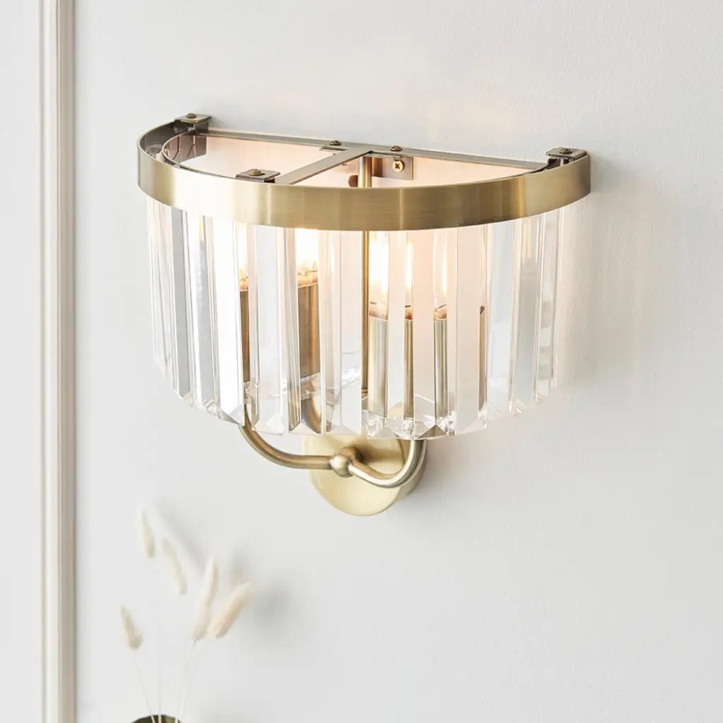 Carol Antique Brass & Crystal Wall Light