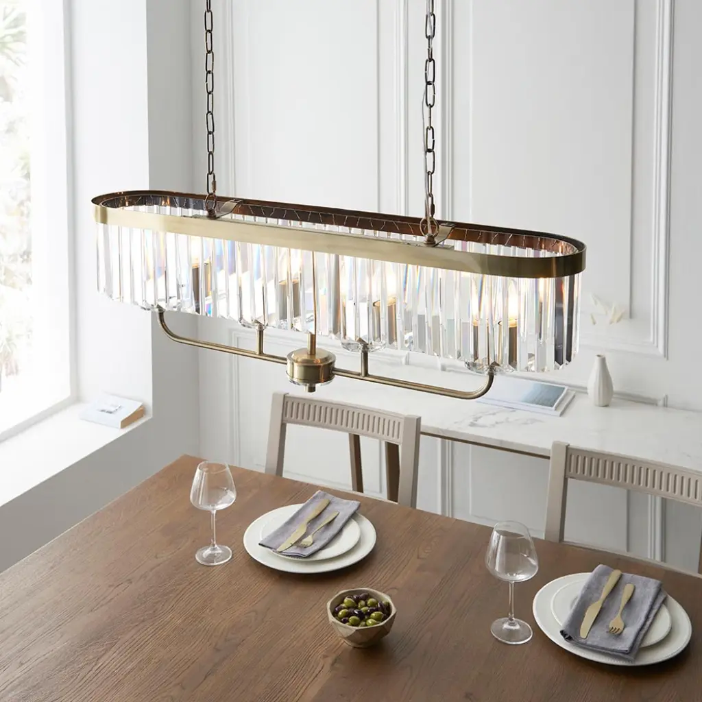 Carol Antique Brass & Crystal Linear Pendant