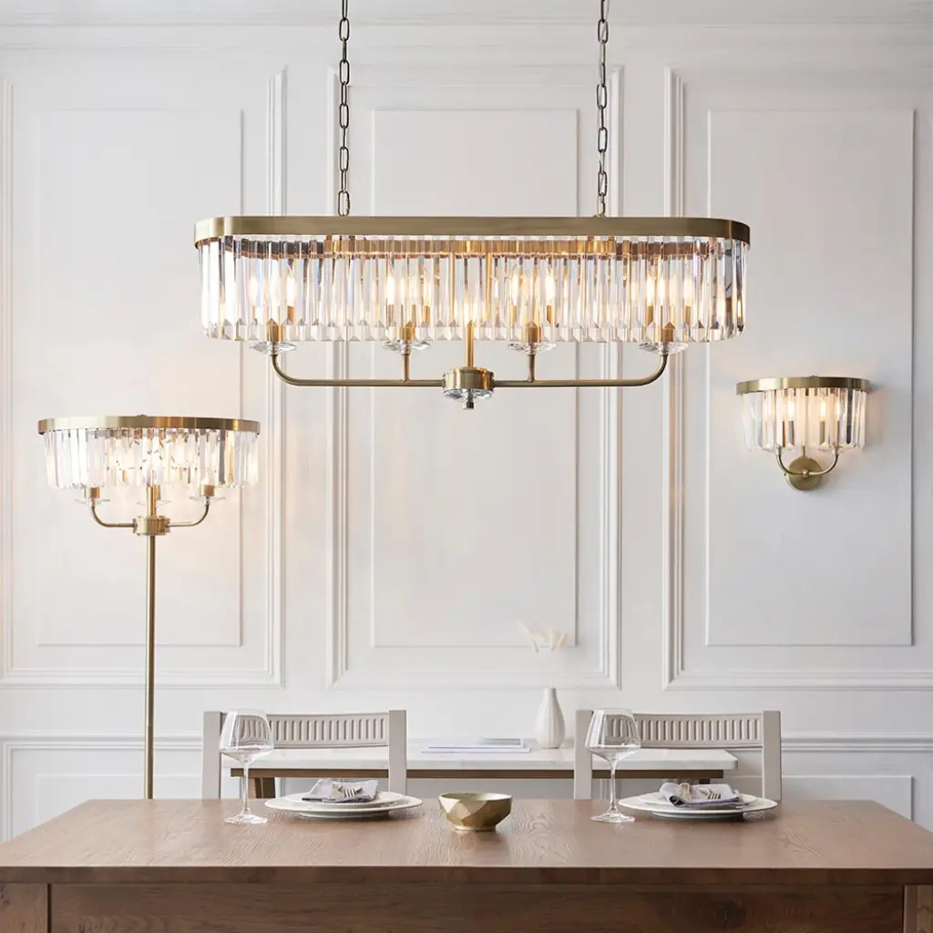 Carol Antique Brass & Crystal Linear Pendant