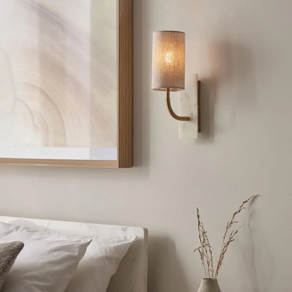 Ellie Curved Brass & Marble Wall Light with Cylinder Shade