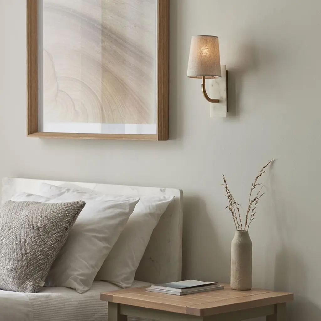 Ellie Curved Brass & Marble Wall Light with Tapered Shade