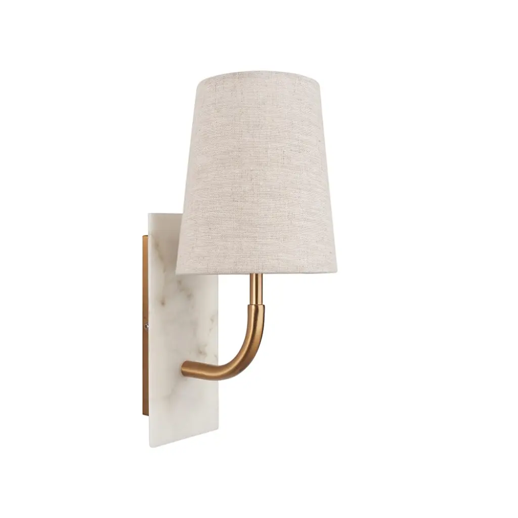 Ellie Curved Brass & Marble Wall Light with Tapered Shade