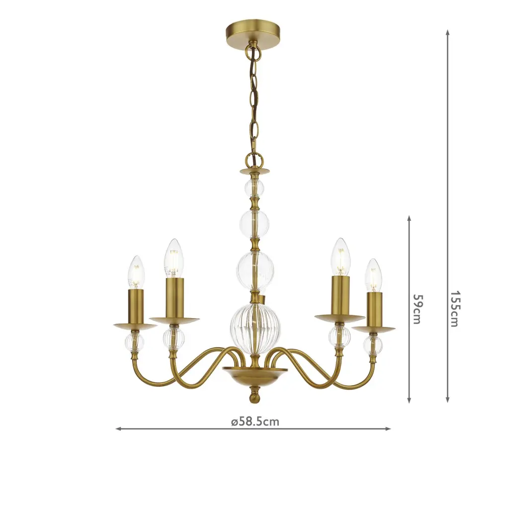Wrest Park 5 Light Aged Brass Pendant