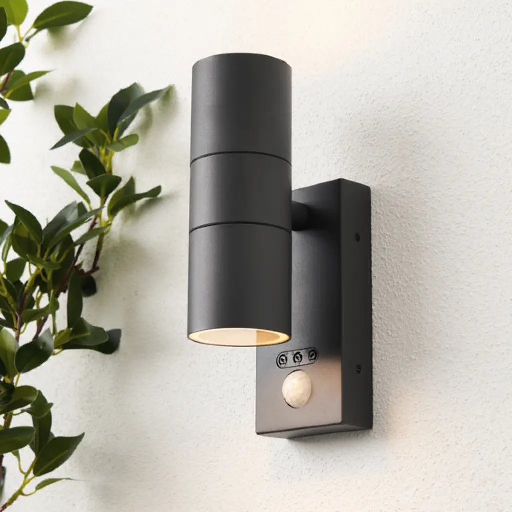 Leto Up and Down PIR Wall Light in Anthracite Finish